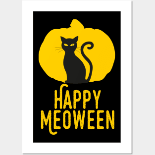 Happy Meoween – Halloween Orange Pumpkin Cat Silhouette Posters and Art